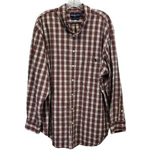 Ralph Lauren Two Ply Cotton Vintage Red White Plaid Button Down L/S Shirt 1X Big